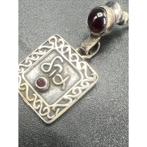Vintage Sterling Silver Garnet Earrings Stud Square Dangle Geometric 1" Long - Picture 8 of 13